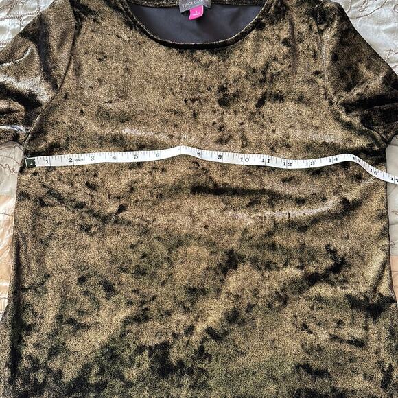 Vince Camuto | Ruched Sleeve Black and Gold Metallic Top Size S - Picture 9 of 10